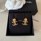 CHANEL 23C Seashell CC Crystal Stud Earrings Gold Hardware