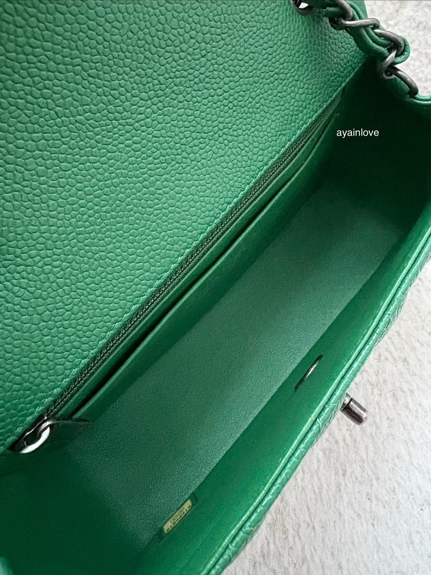 CHANEL Green Caviar Classic Quilted Rectangular Mini Flap Bag Ruthenium Hardware