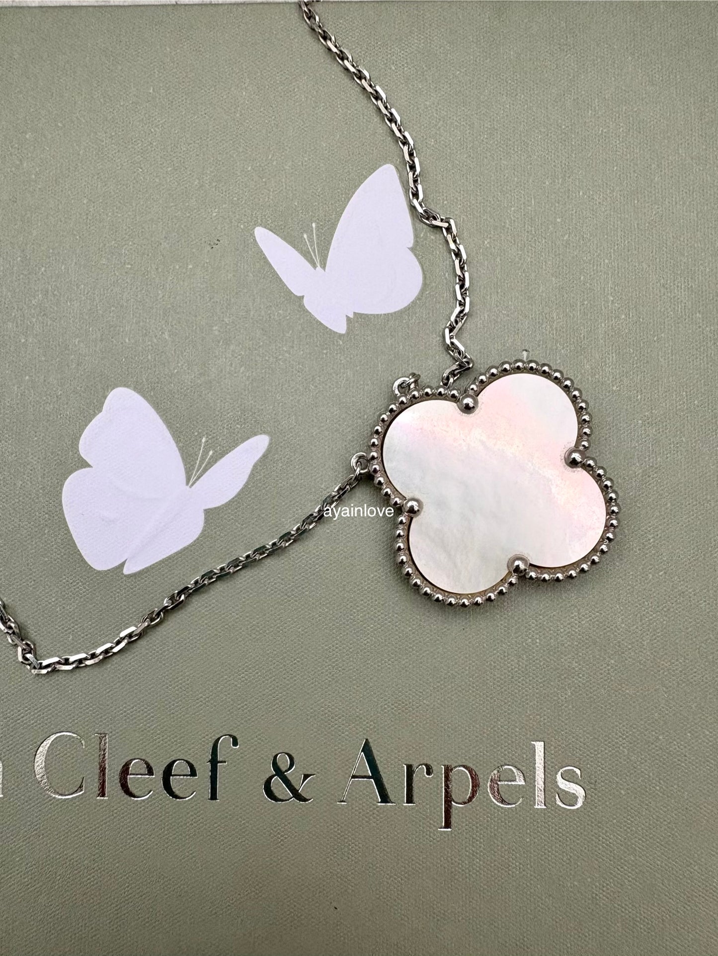 Van Cleef Arpels VCA White Mother of Pearl Magic Alhambra Pendant Necklace 18KT White Gold
