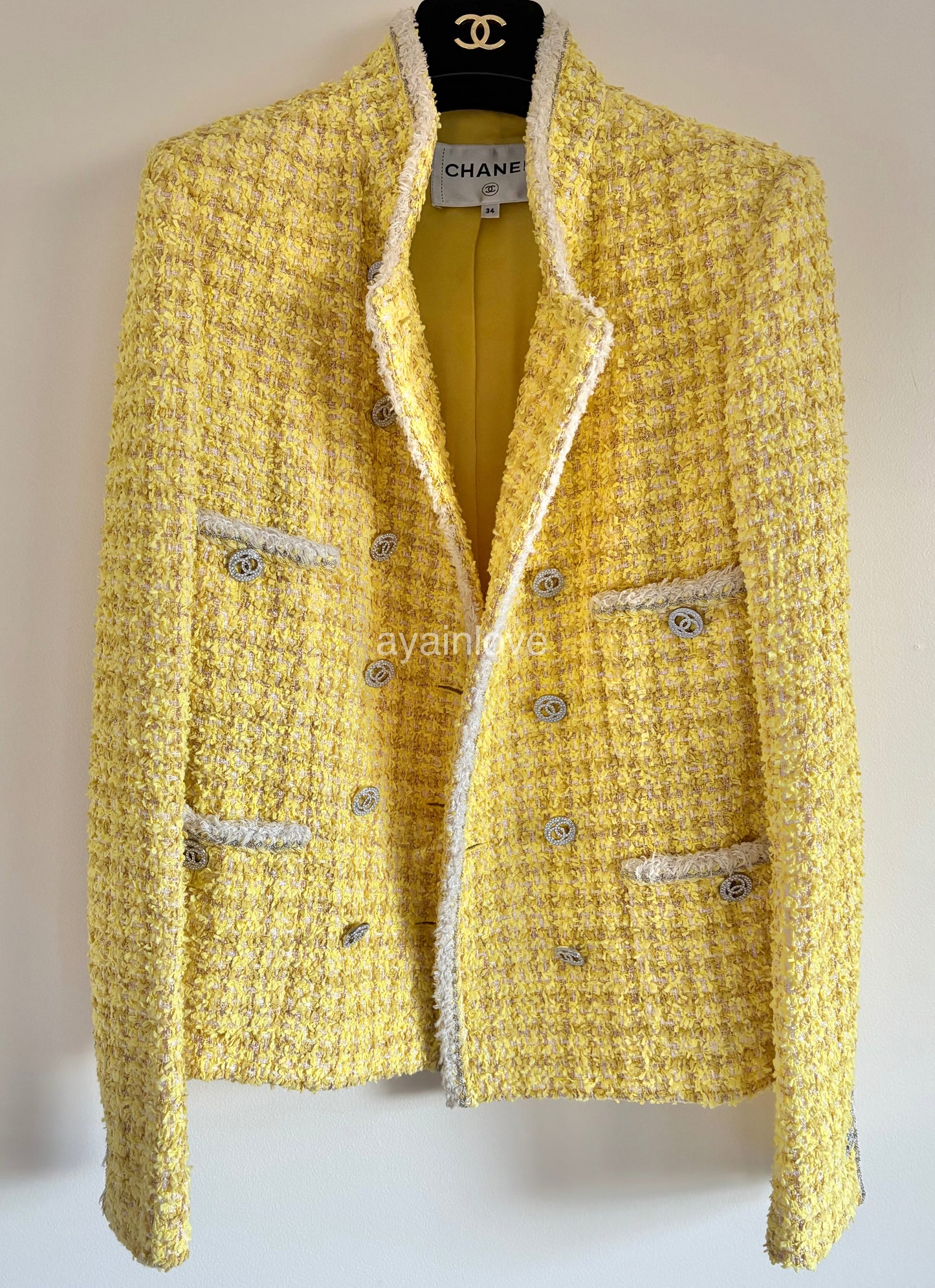 CHANEL 20P Yellow Fantasy Tweed Jacket Size 34FR