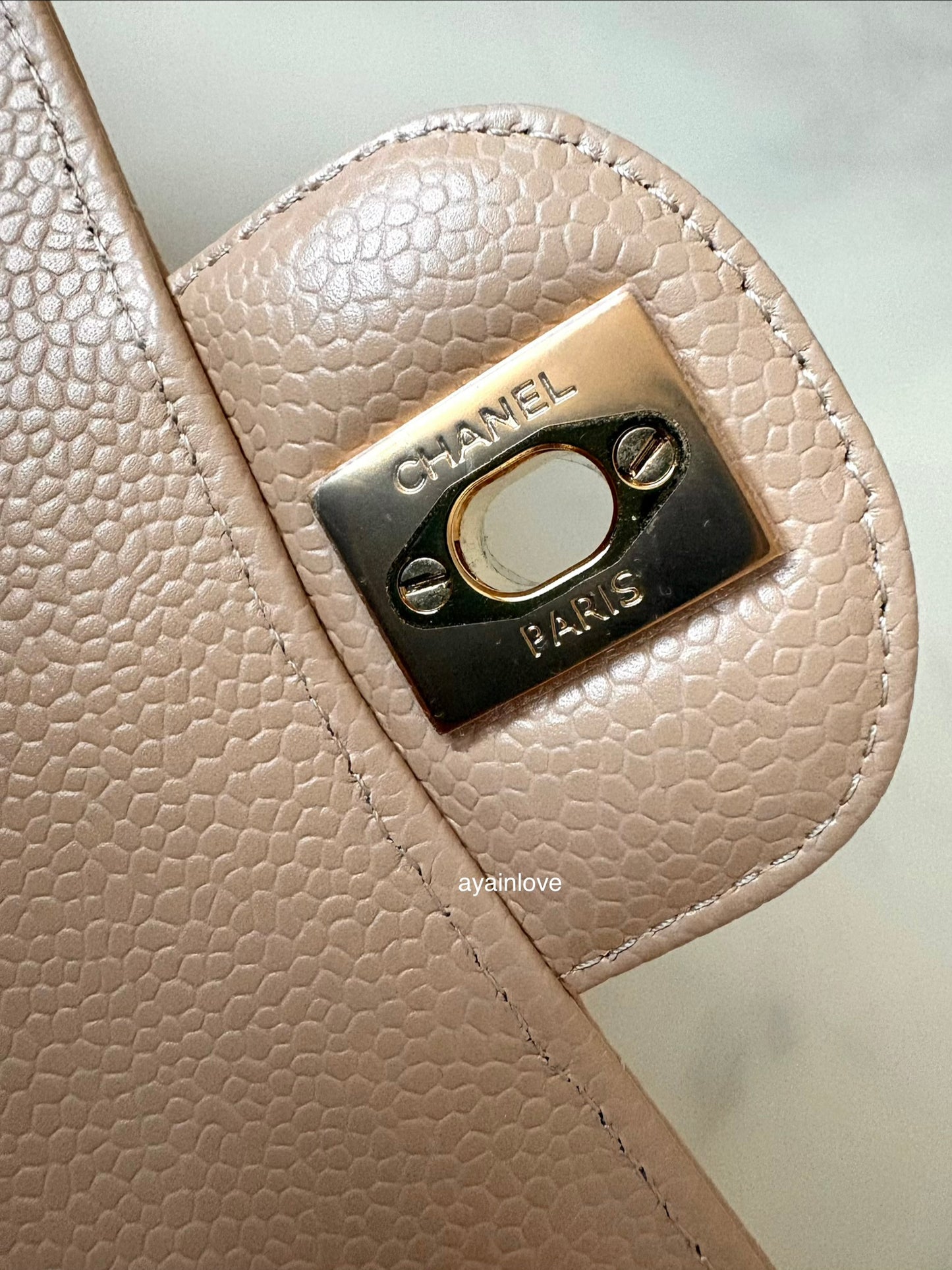 CHANEL Beige Clair Caviar Small Classic Flap Bag Gold Hardware
