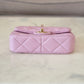 CHANEL 24S Pink Lambskin Twin Pearls Quilted Mini Flap Bag Adjustable Gold Hardware