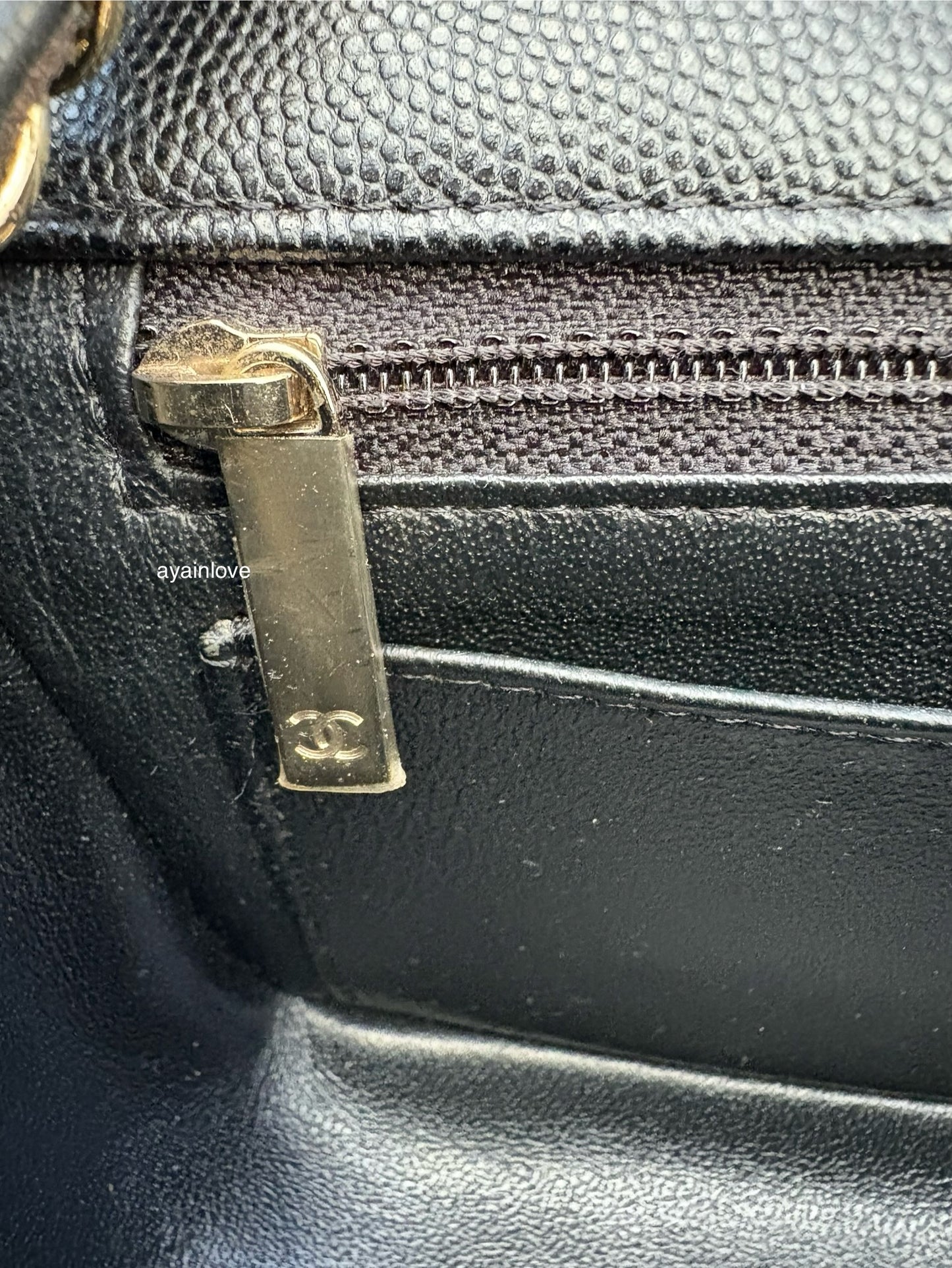 CHANEL 18B Black Caviar Quilted Rectangular Mini Flap Bag Light Gold Hardware