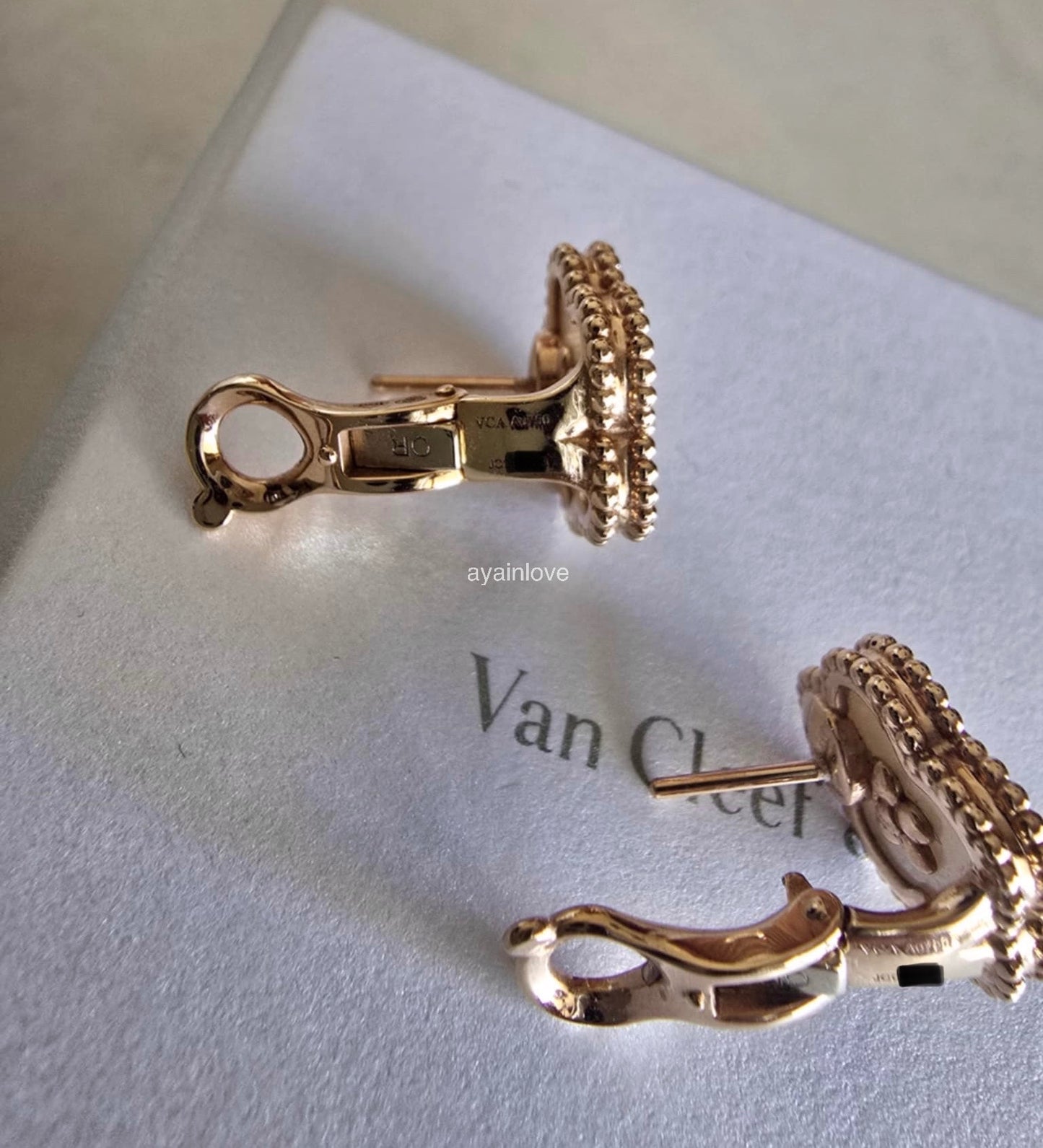 Van Cleef Arpels VCA Lucky Spring Plum Blossom Mother of Pearl 18KT Rose Gold Earrings