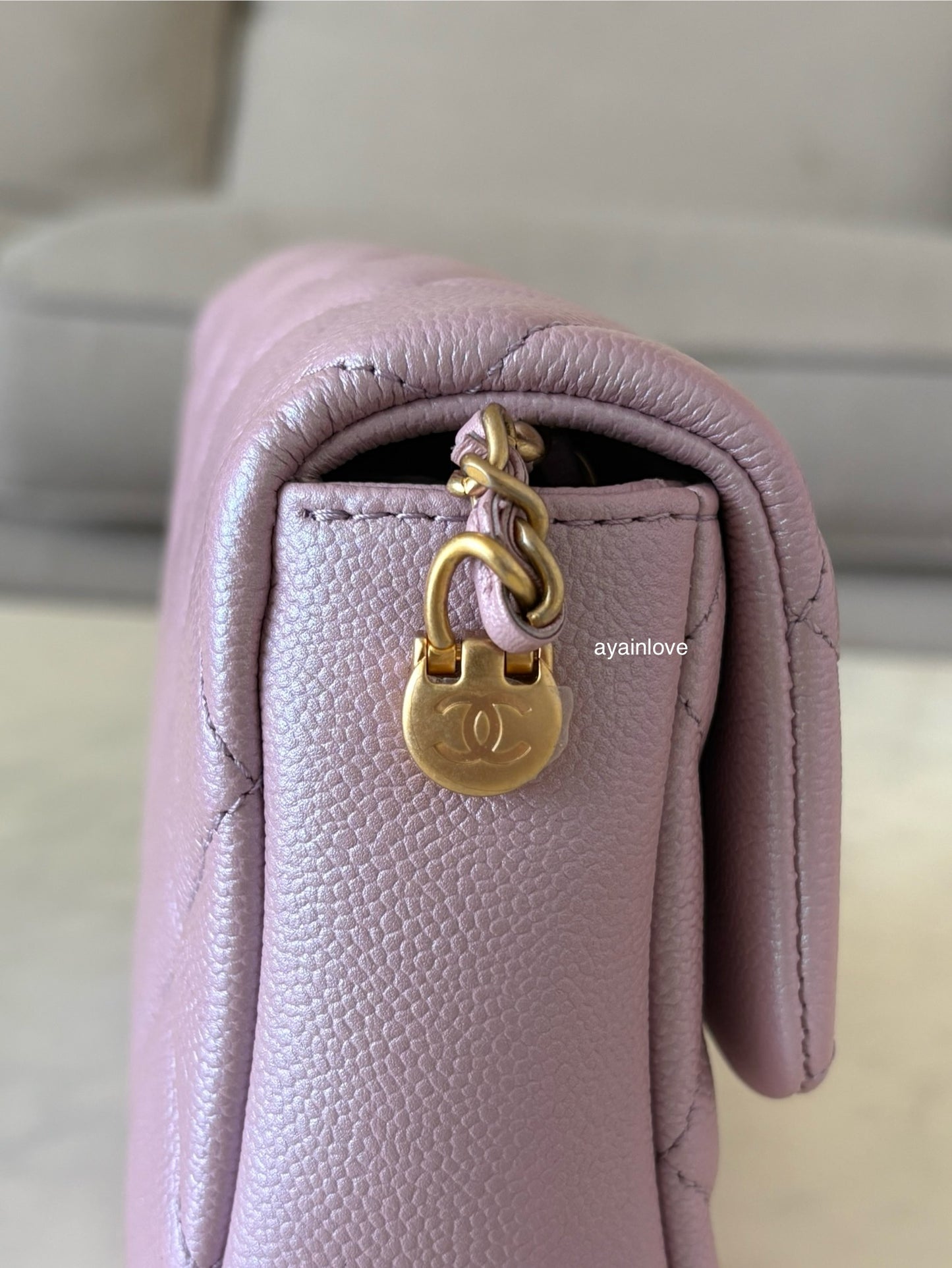 CHANEL 21K Iridescent Pink Caviar My Perfect Square Mini Flap Bag Gold Hardware