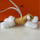 HERMES Budy Ecru/Paille/Craie Wool Leather Bag Charm K Stamp