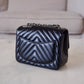 CHANEL 16S Black Caviar Chevron Classic Square Mini Flap Bag Silver Hardware