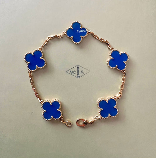 Van Cleef Arpels VCA 5 Motifs Agate Bracelet 18KT Yellow Gold Vintage Alhambra 2025