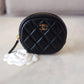 CHANEL Black Lamb Skin Round Coin Purse Card Holder Gold Hardware