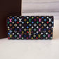 LOUIS VUITTON LV Black Murakami Multicolour Sarah Wallet Gold Hardware
