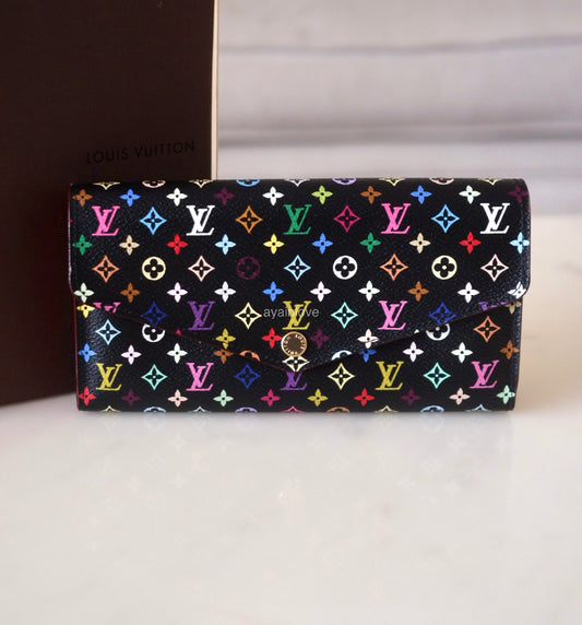 LOUIS VUITTON LV Black Murakami Multicolour Sarah Wallet Gold Hardware