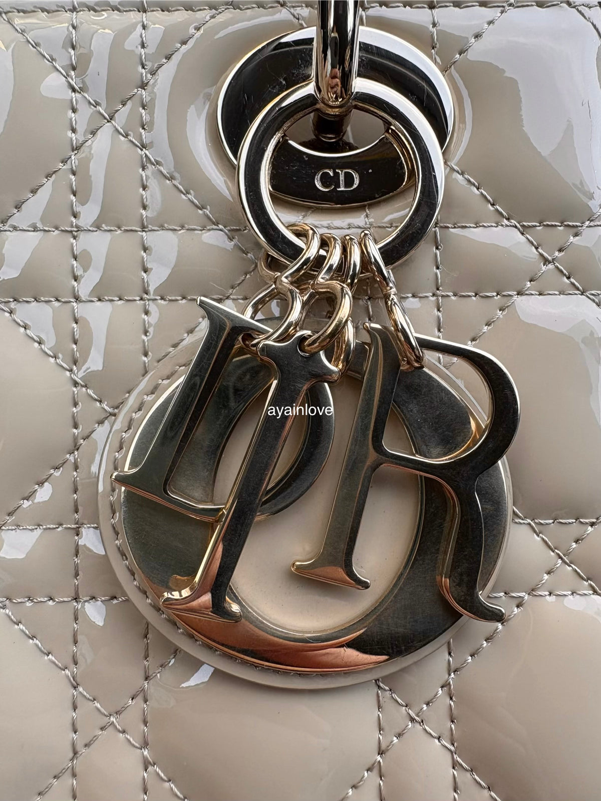 DIOR Small Lady Dior Beige Patent Cannage Calf Skin Bag