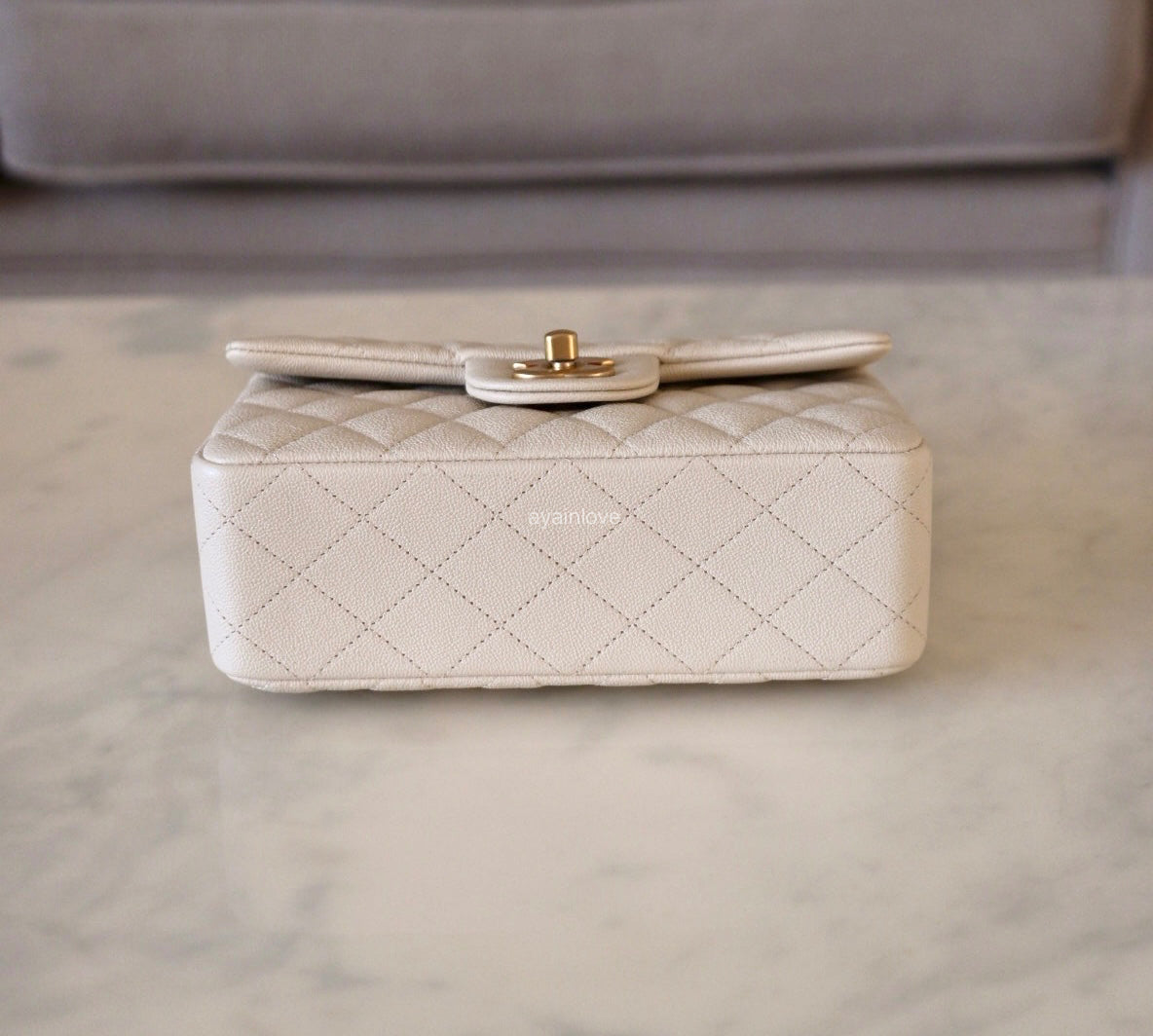 CHANEL 21S Light Beige Caviar Top Handle Rectangular Mini Bag Gold Hardware