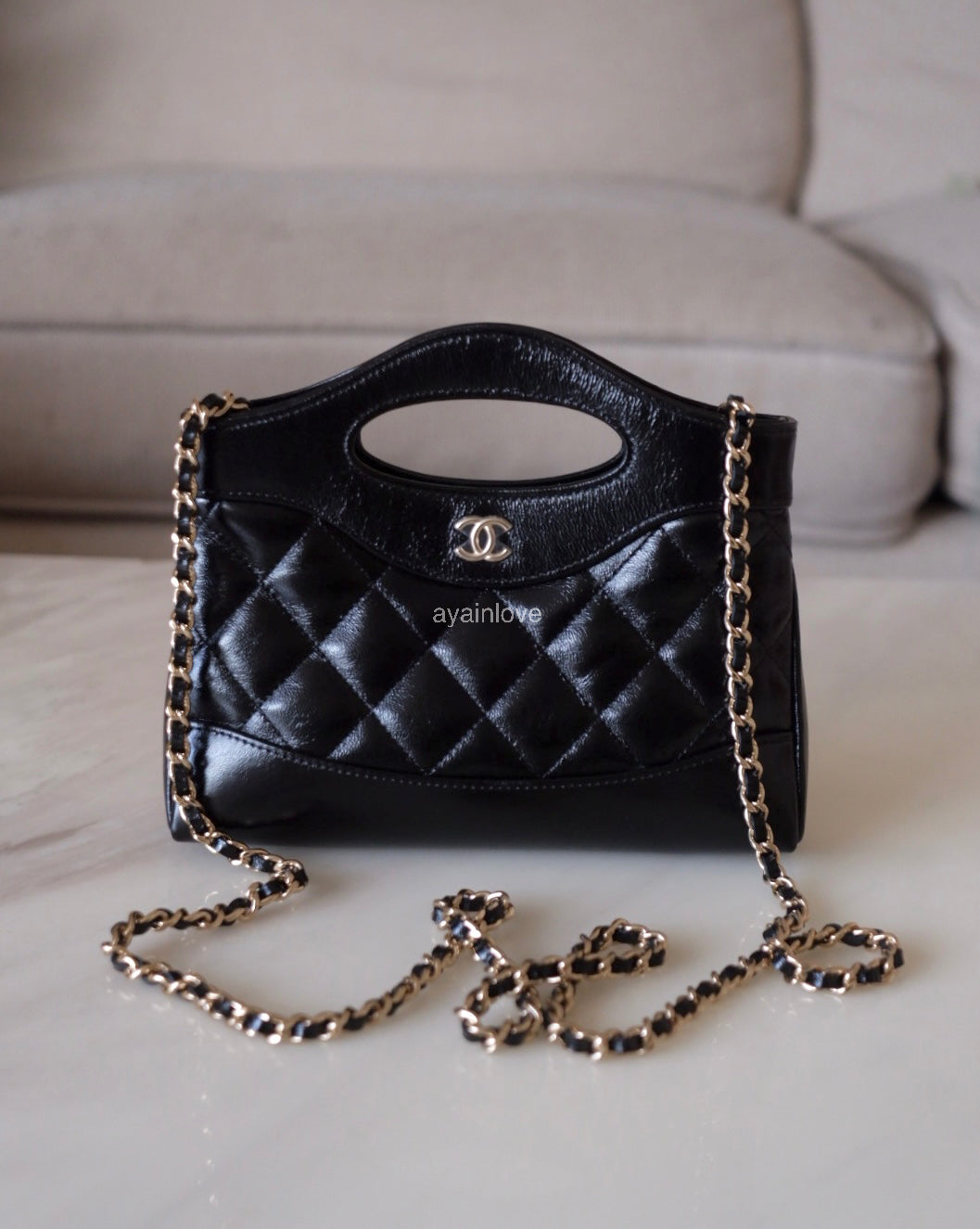 CHANEL Black Calfskin Mini 31 Shopping Bag Light Gold Hardware