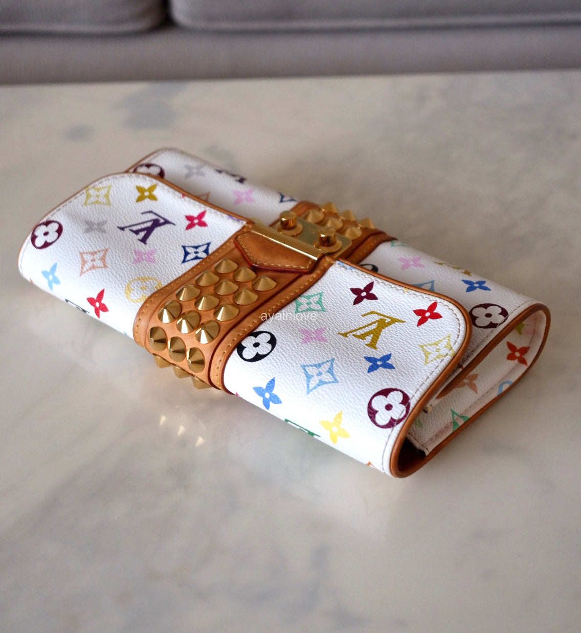 LOUIS VUITTON Courtney White Multicolour Murakami Clutch Bag Gold Hardware