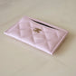 CHANEL 22P Light Pink Rose Clair Caviar Flat Card Holder Light Gold Hardware