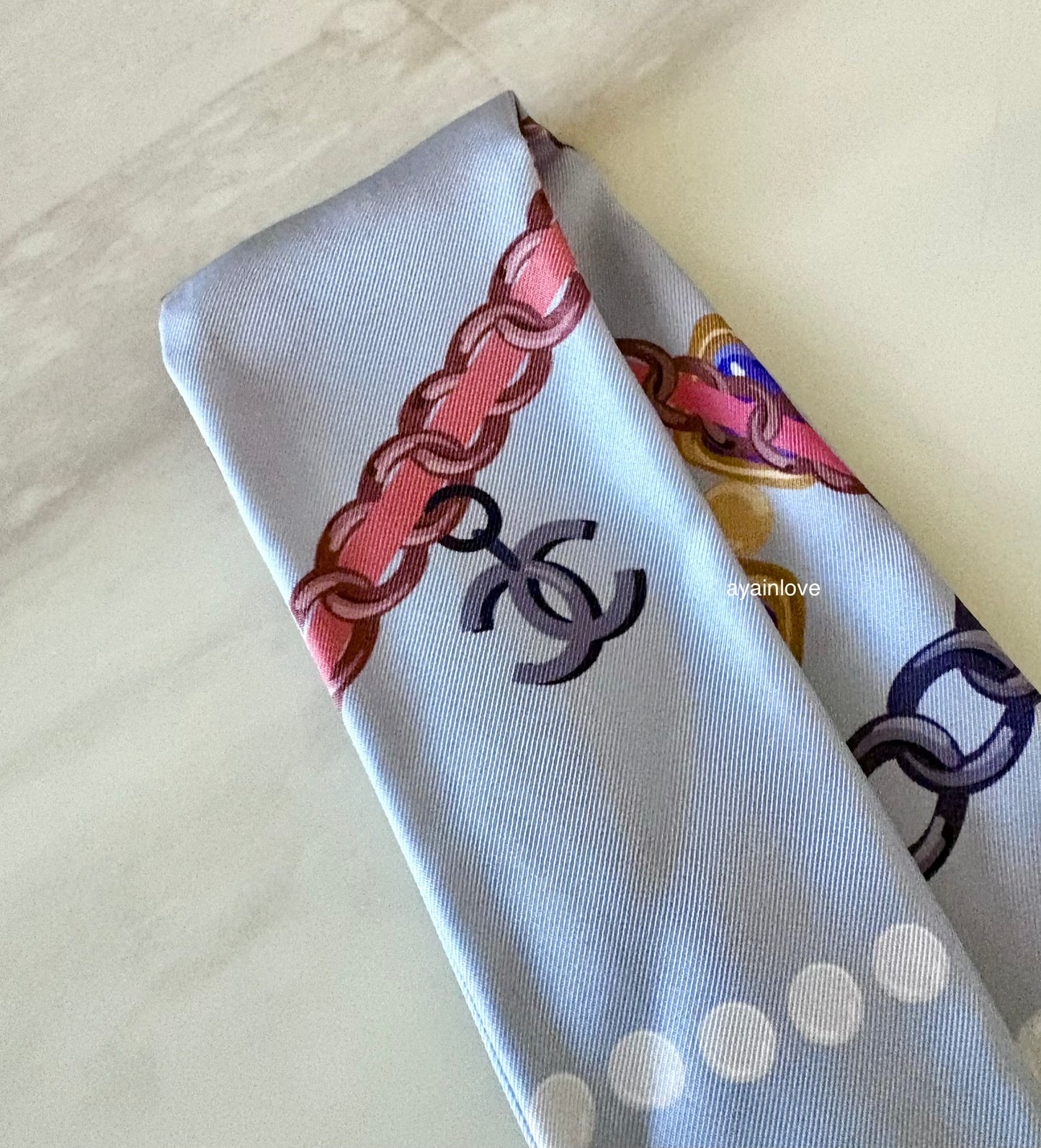 CHANEL Blue Multicolour Silk CC Twilly Scarf Bandeau