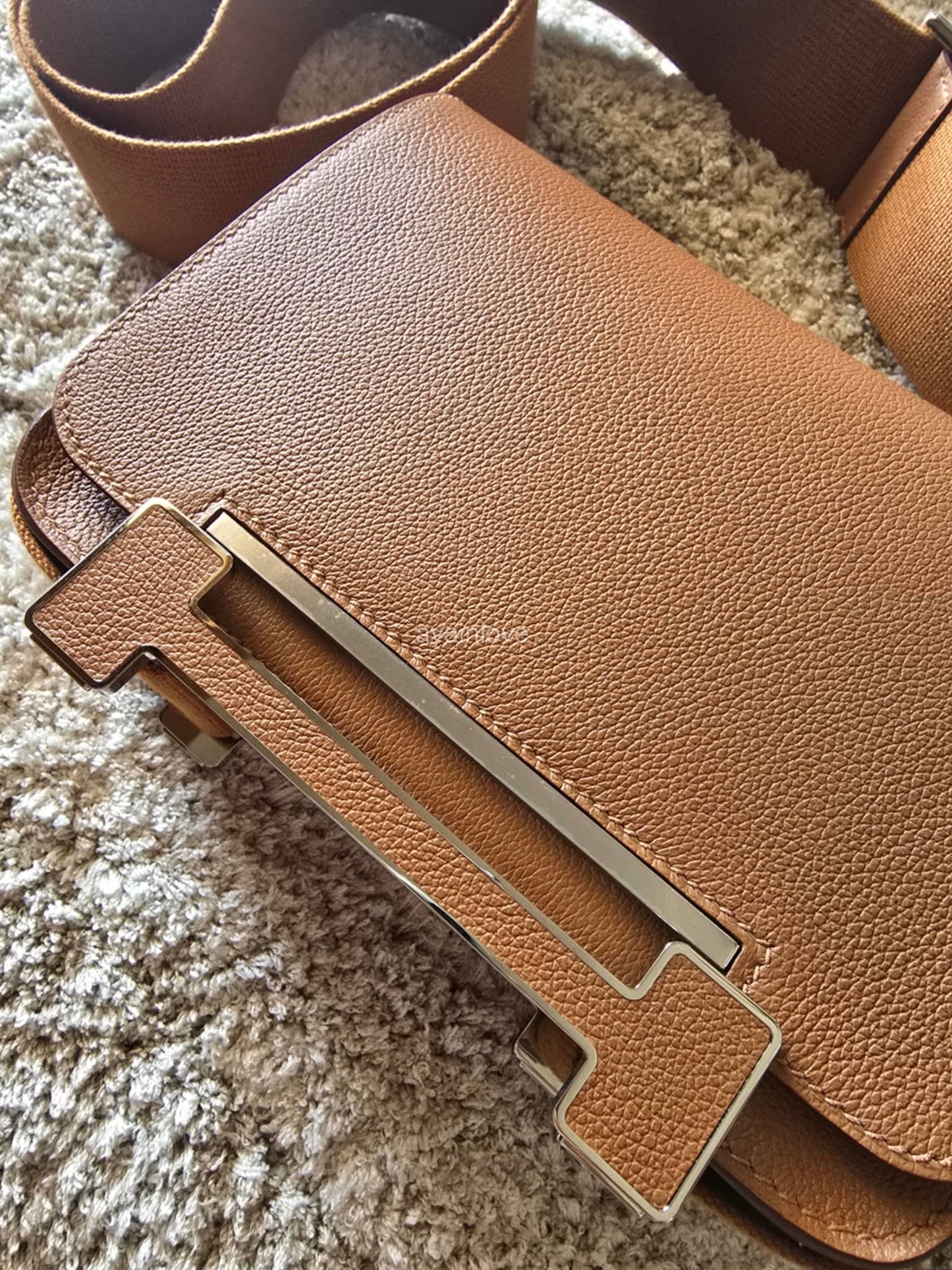 HERMES Geta Gold Evercolor Bag Palladium Hardware W Stamp