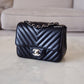 CHANEL 16S Black Caviar Chevron Classic Square Mini Flap Bag Silver Hardware