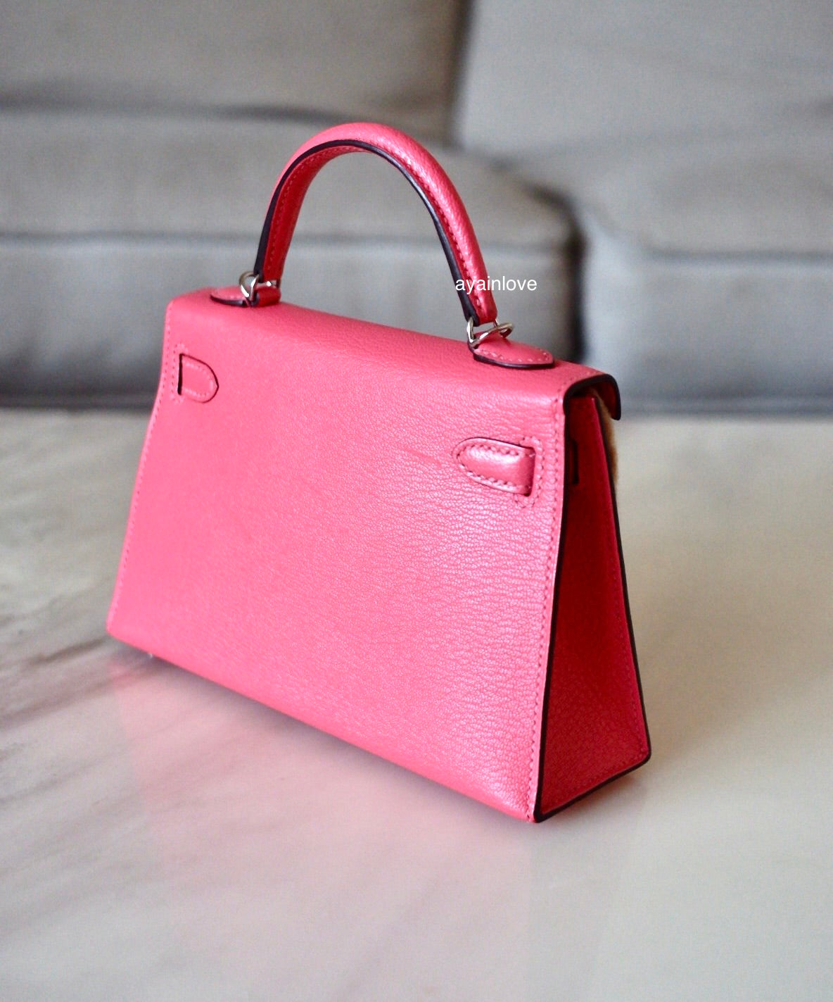 HERMES Mini Kelly 20 Pink Rose Lipstick Chèvre Mysore Palladium Hardware D Stamp