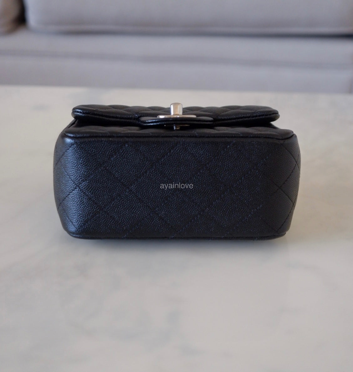 CHANEL 17B Black Caviar (Burgundy Interior) Quilted Square Mini Flap Bag Silver Hardware