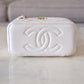 CHANEL Iridescent White Caviar Rectangular Vanity on Adjustable Chain Strap Oversized CC Gold Hardware