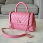 CHANEL Pink Caviar Chevron Small Coco Handle 24 cm Light Gold Hardware