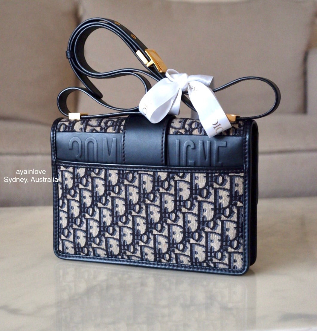 DIOR Montaigne 30 Blue Oblique Jacquard Medium Flap Bag Gold Hardware