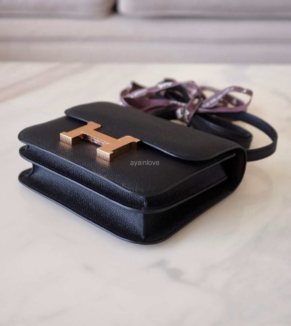 HERMES Constance Mini 18 Noir Black Epsom Rose Gold Hardware W Stamp