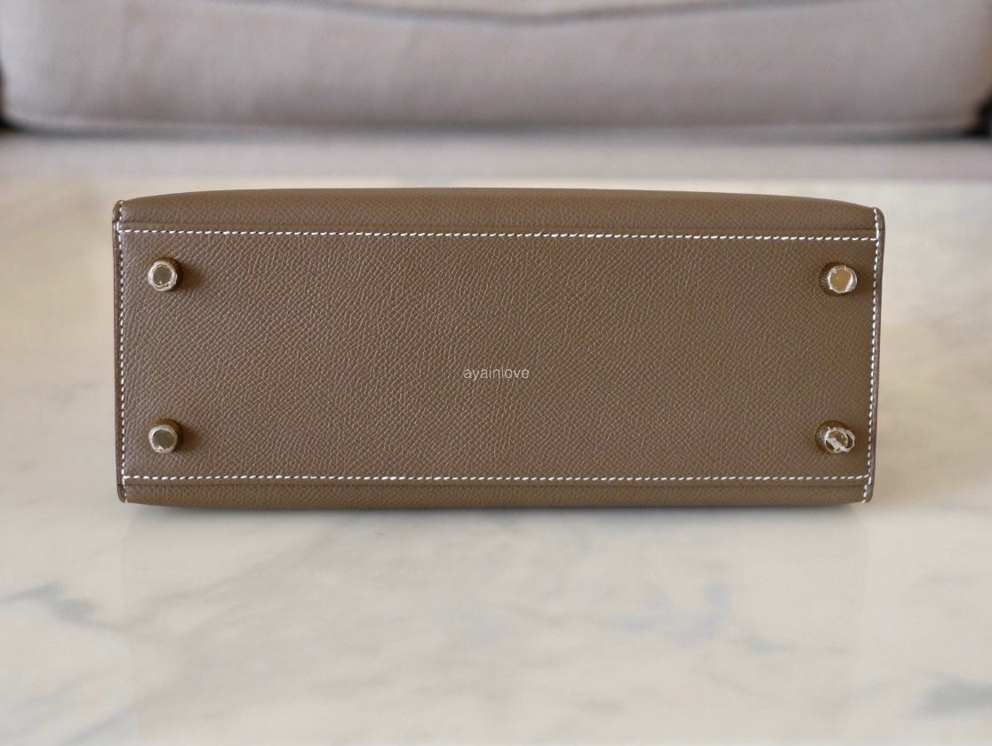 HERMES Kelly 25 Etoupe Epsom Bag Gold Hardware W Stamp