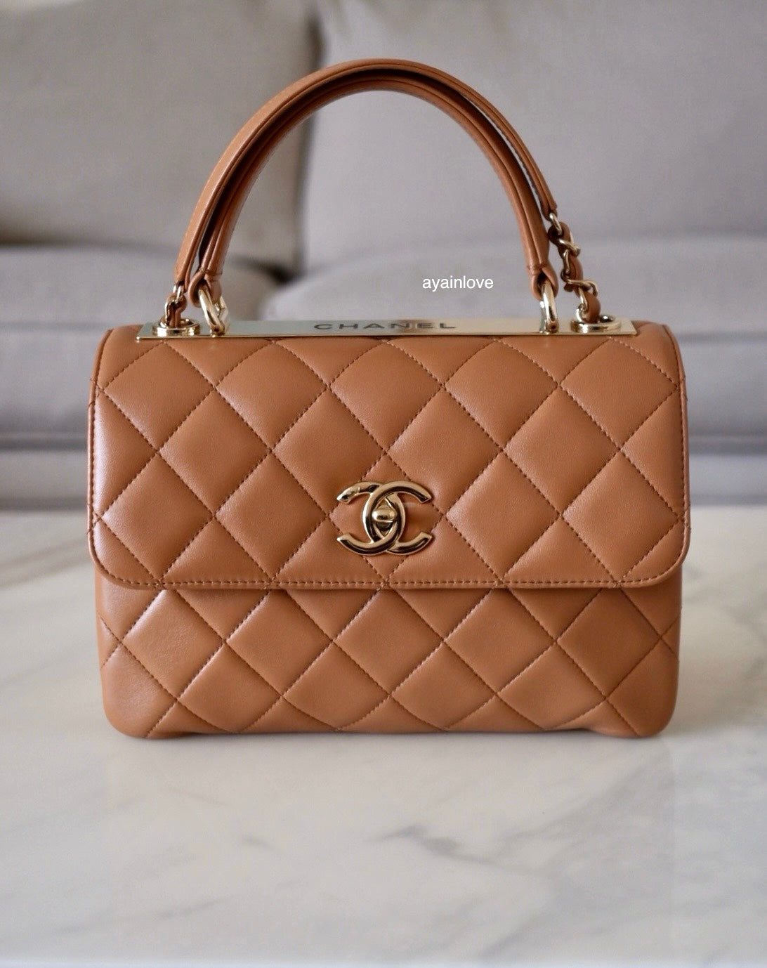 CHANEL Dark Beige Small Trendy Flap Bag Light Gold Hardware