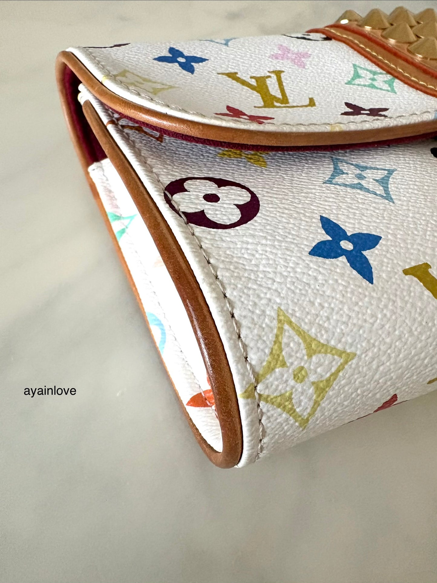 LOUIS VUITTON Courtney White Multicolour Murakami Clutch Bag Gold Hardware