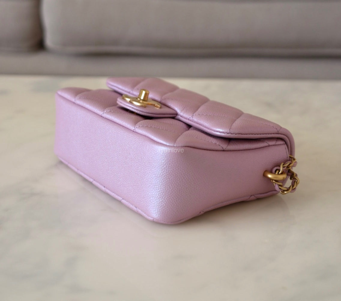 CHANEL 21K Iridescent Pink Caviar My Perfect Square Mini Flap Bag Gold Hardware