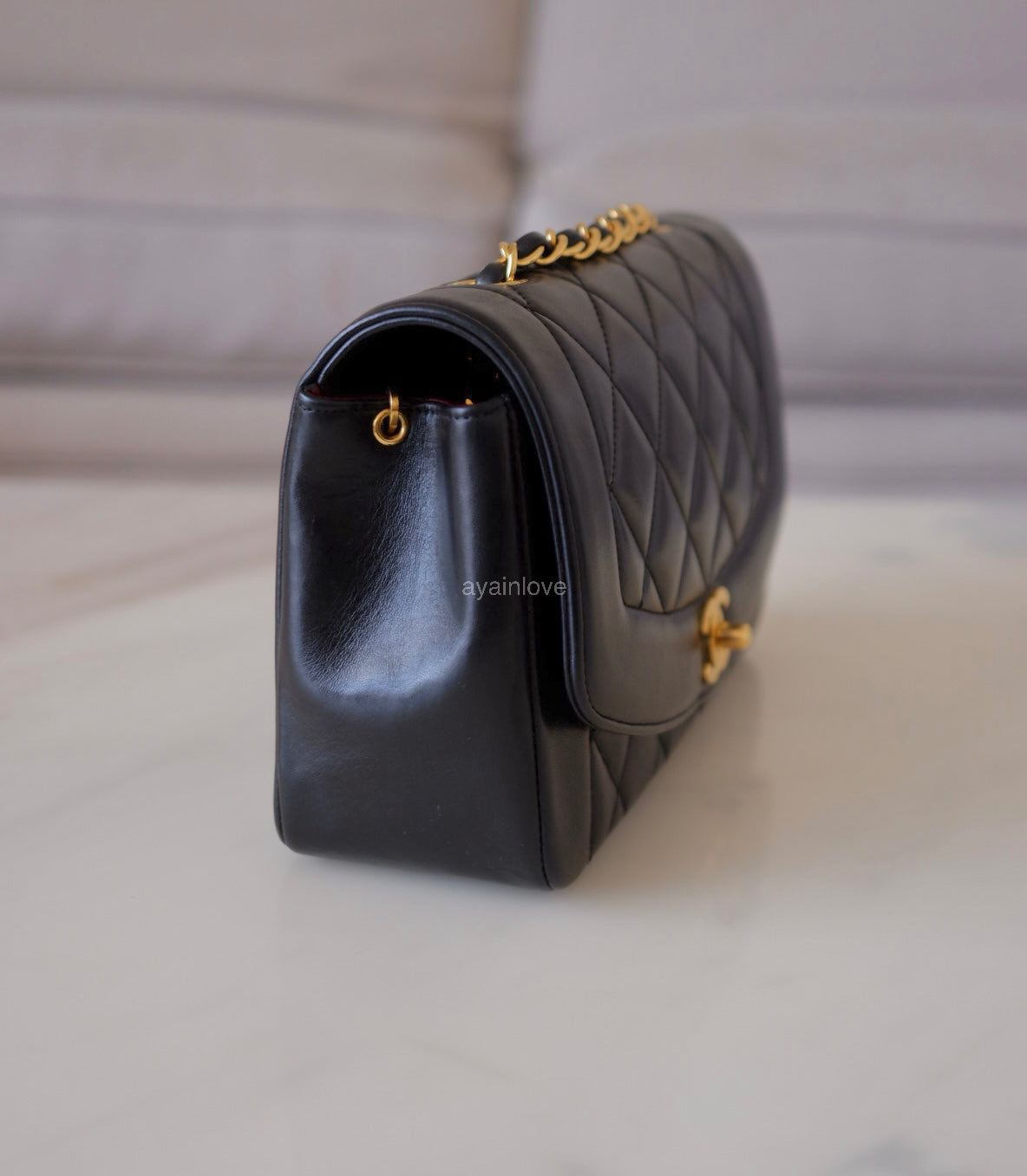 CHANEL Vintage Black Quilted Lambskin Small Diana Flap Bag 24KT Gold Plated Hardware Series 3