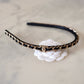 CHANEL Black Interlaced Chain Leather CC Turn Lock Logo Gold Hardware Headband Bandeau