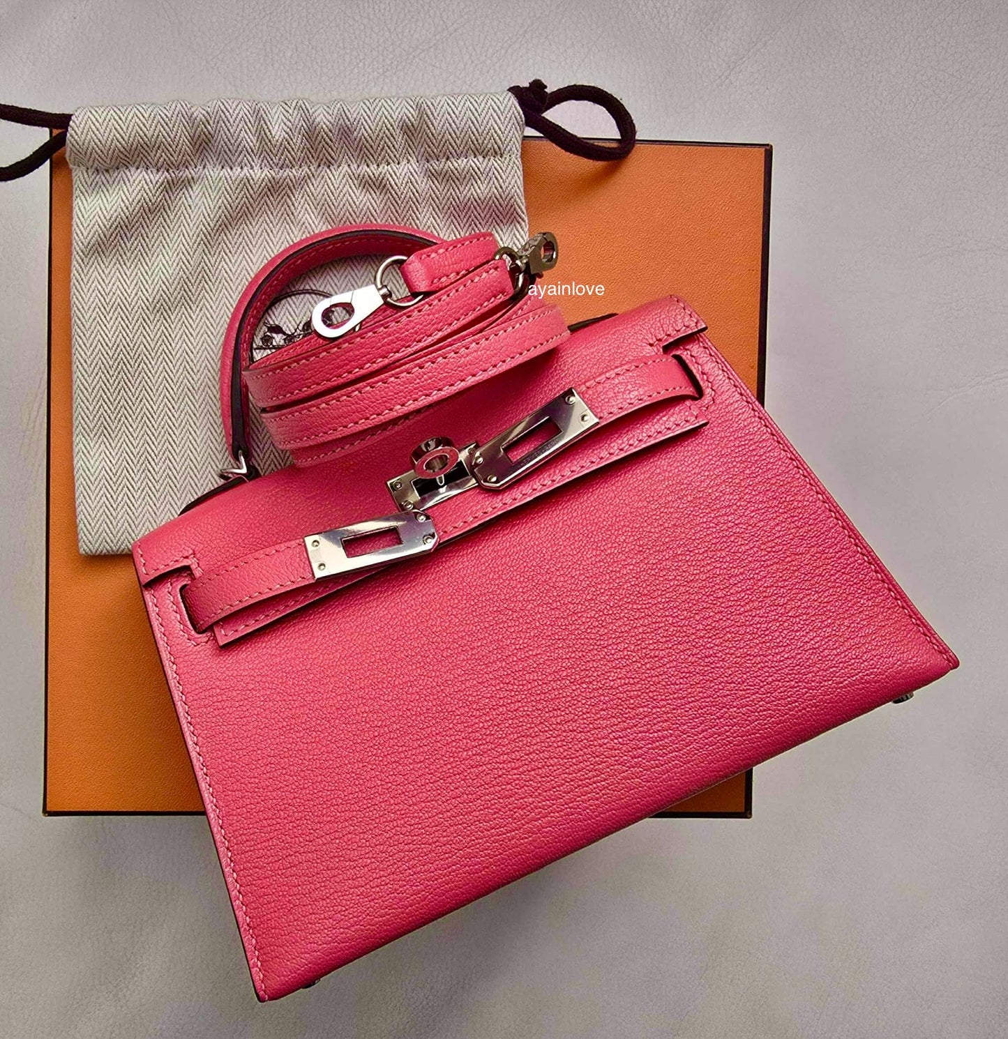 HERMES Mini Kelly 20 Pink Rose Lipstick Chèvre Mysore Palladium Hardware D Stamp