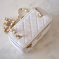 CHANEL Iridescent White Caviar Rectangular Vanity on Adjustable Chain Strap Oversized CC Gold Hardware