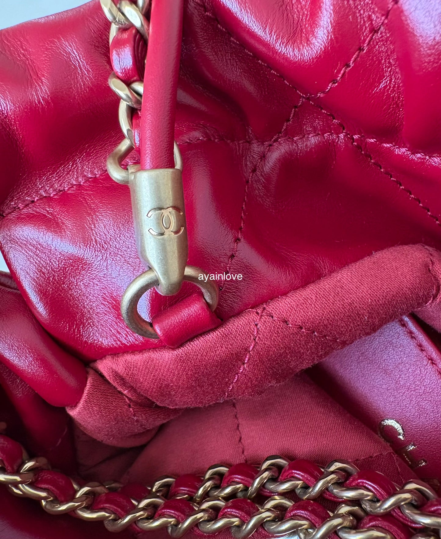 CHANEL Mini 22 Red Shiny Calf Skin Bag Gold Hardware