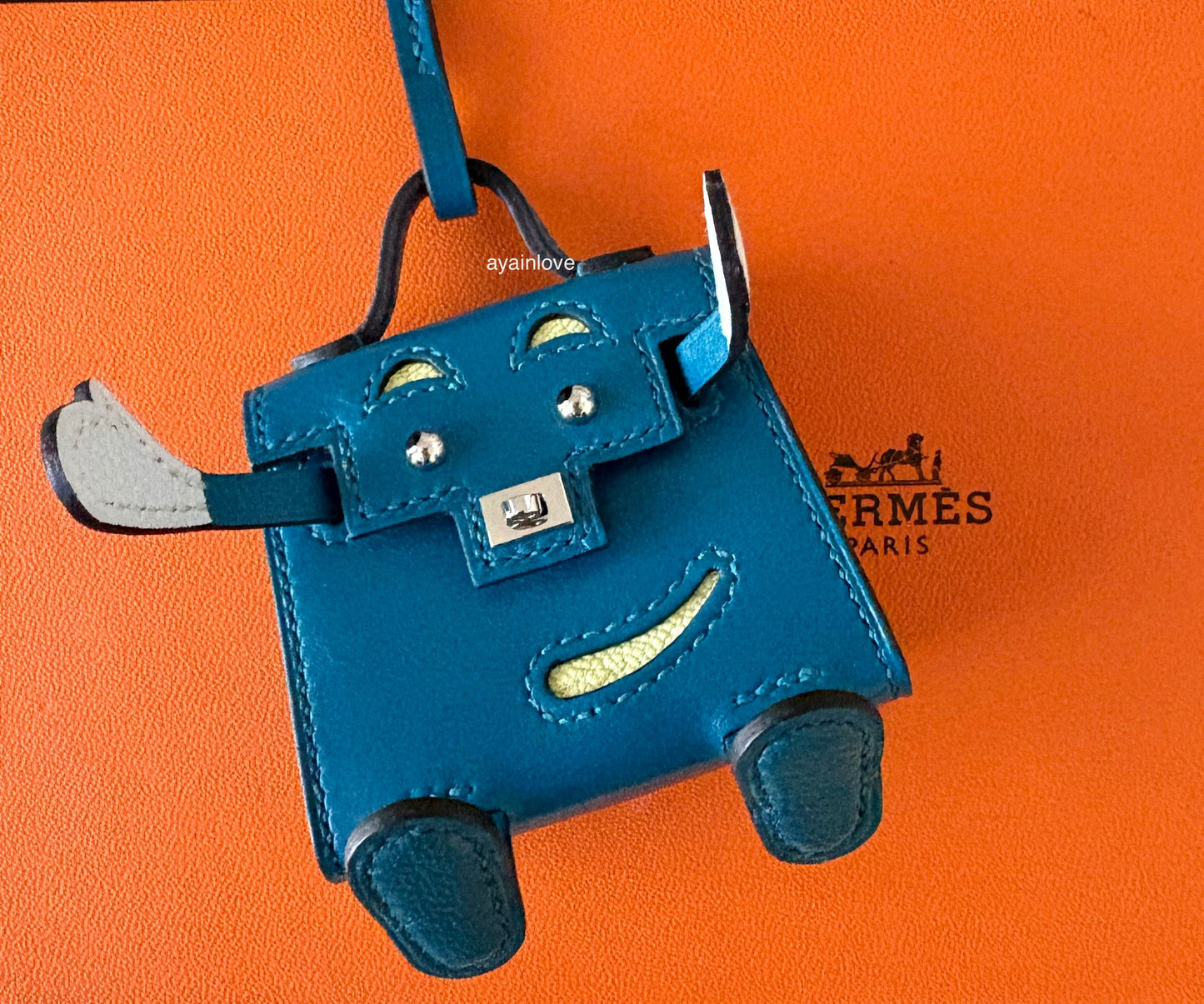 HERMES Kelly Doll Dole Tadelakt Bleu Izmir Bag Charm Palladium Hardware Z Stamp