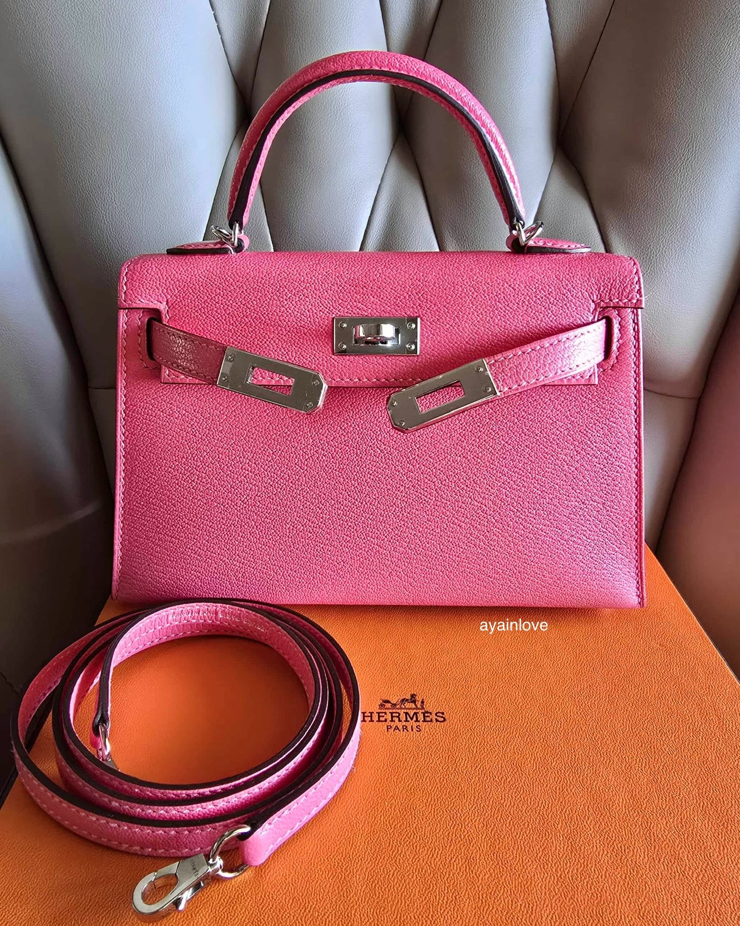 HERMES Mini Kelly 20 Pink Rose Lipstick Chèvre Mysore Palladium Hardware D Stamp