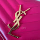 Yves Saint Laurent YSL Classic Cassandre Fuchsia Chevron Quilting Wallet on Chain Gold Hardware