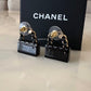CHANEL 23C Black Classic Flap Handbag Stud Earrings Gold Hardware