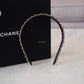 CHANEL Black Interlaced Chain Leather CC Turn Lock Logo Gold Hardware Headband Bandeau