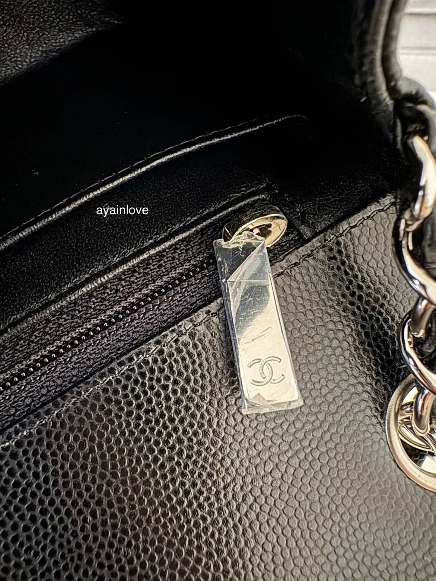 CHANEL 16S Black Caviar Chevron Classic Square Mini Flap Bag Silver Hardware