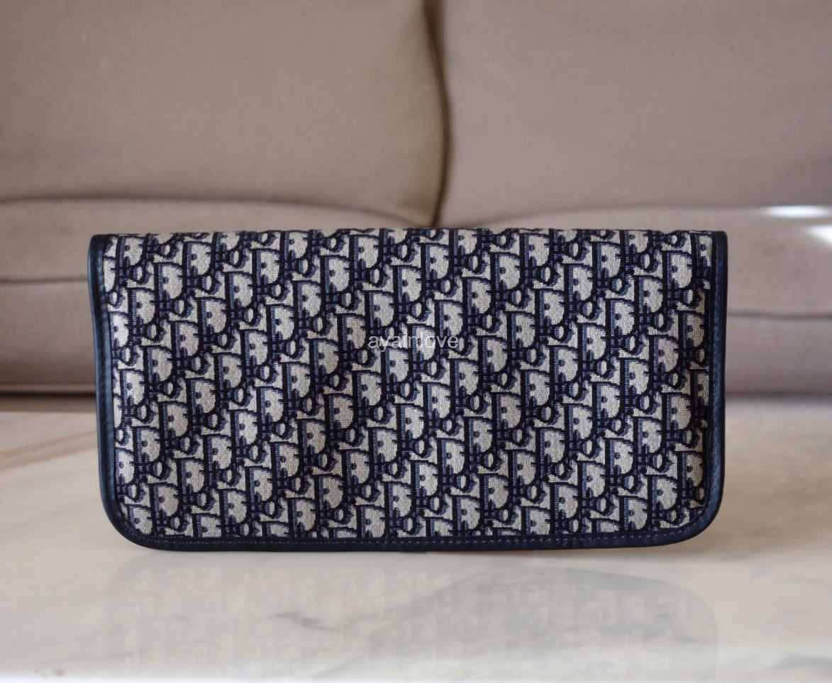 DIOR Blue Oblique Jacquard Fold Over Clutch Bag