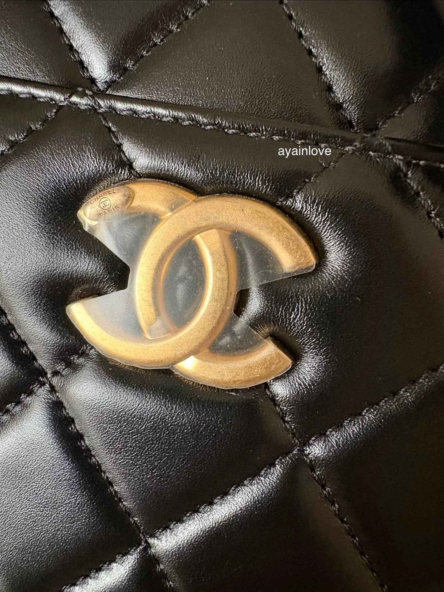 CHANEL 23S Black Lambskin Pick Me Up Quilted Vanity Case Camera Bag Gold Hardware