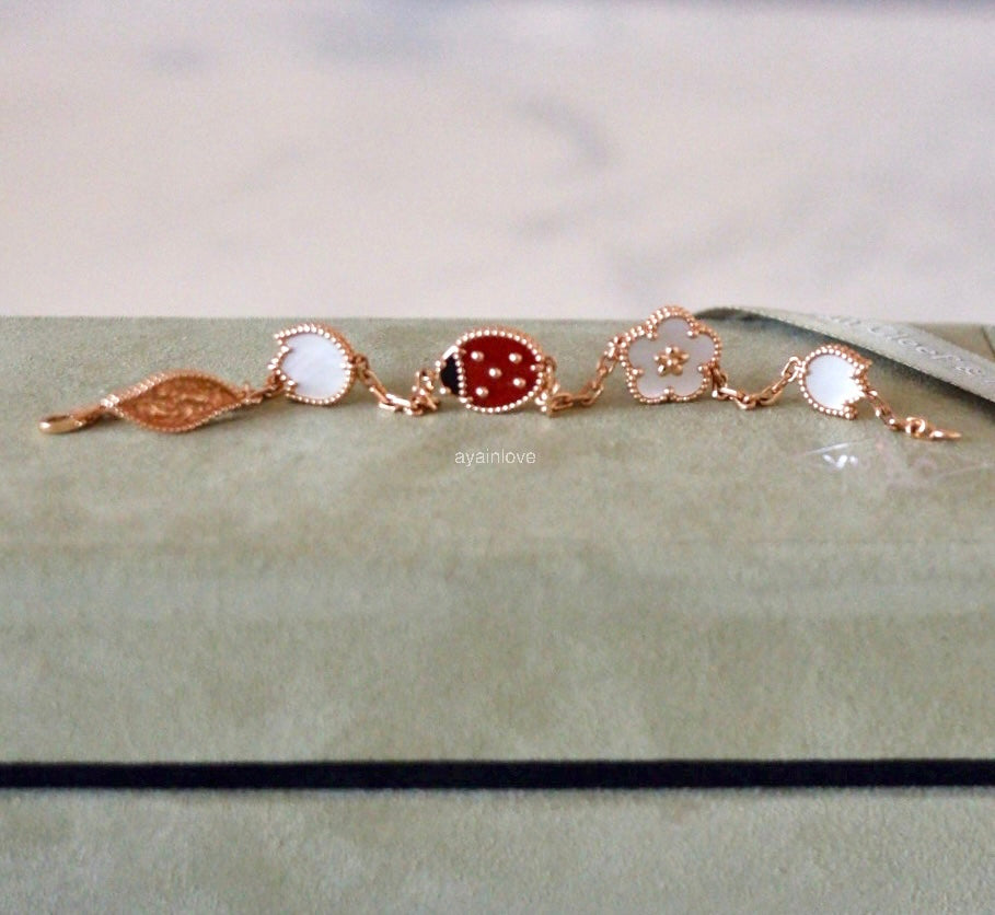 Van Cleef Arpels VCA 5 Motifs Lucky Spring Carnelian, Mother of Pearl and Onyx Bracelet 18KT Rose Gold