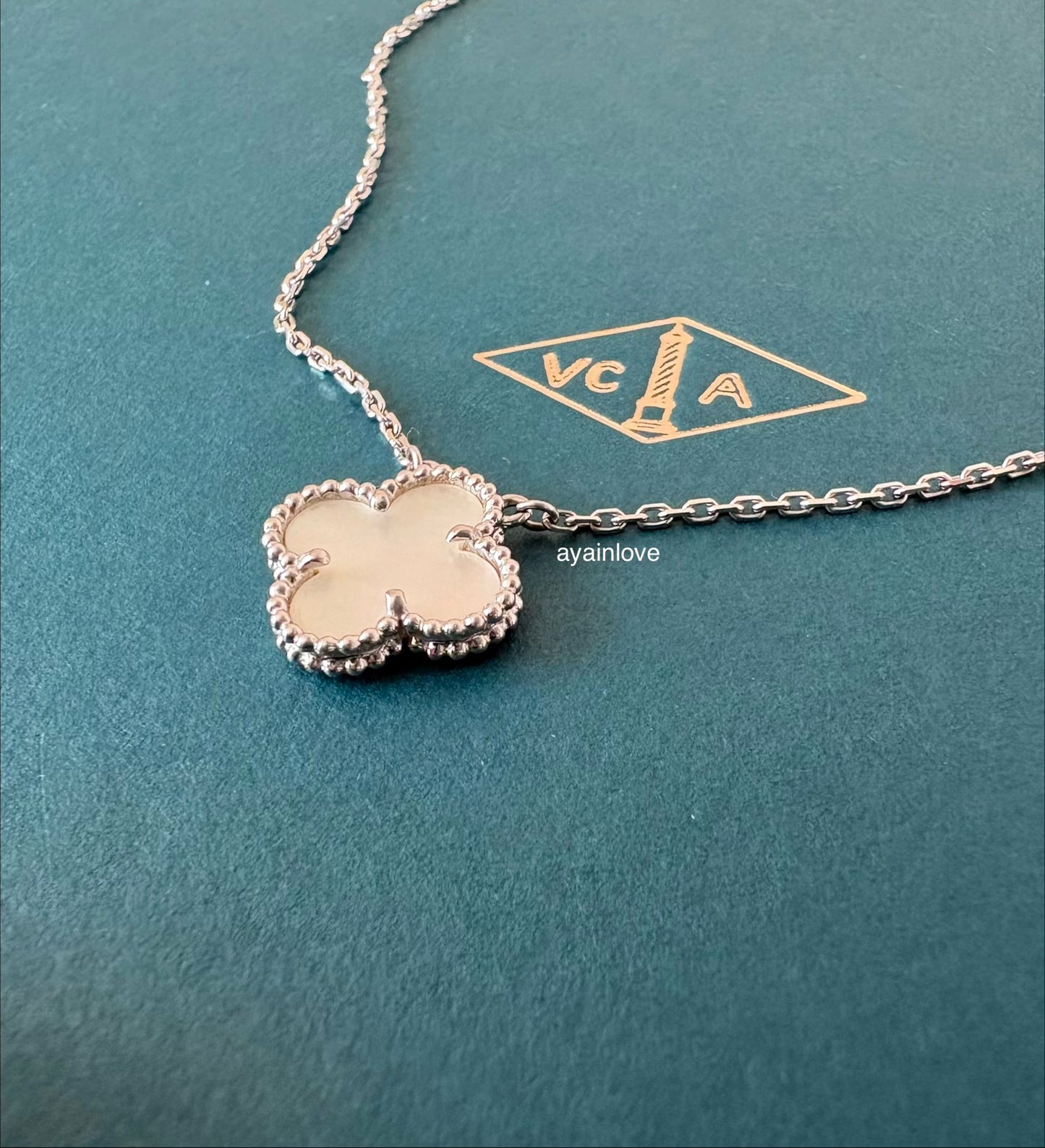 Van Cleef Arpels VCA White Mother of Pearl 18KT White Gold Vintage Alhambra Pendant Necklace