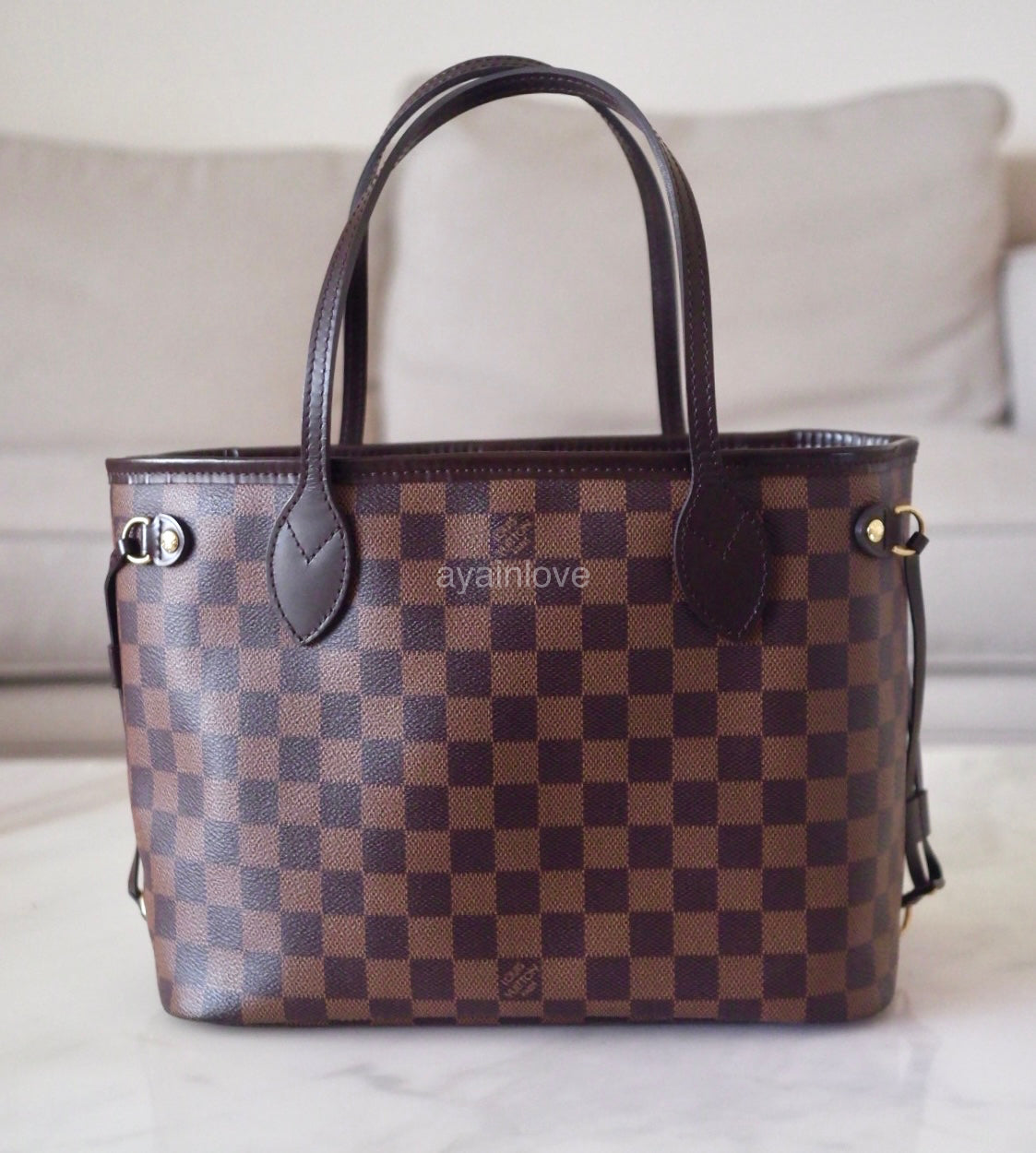 LOUIS VUITTON Neverfull PM Damier Ebene Gold Hardware – AYAINLOVE