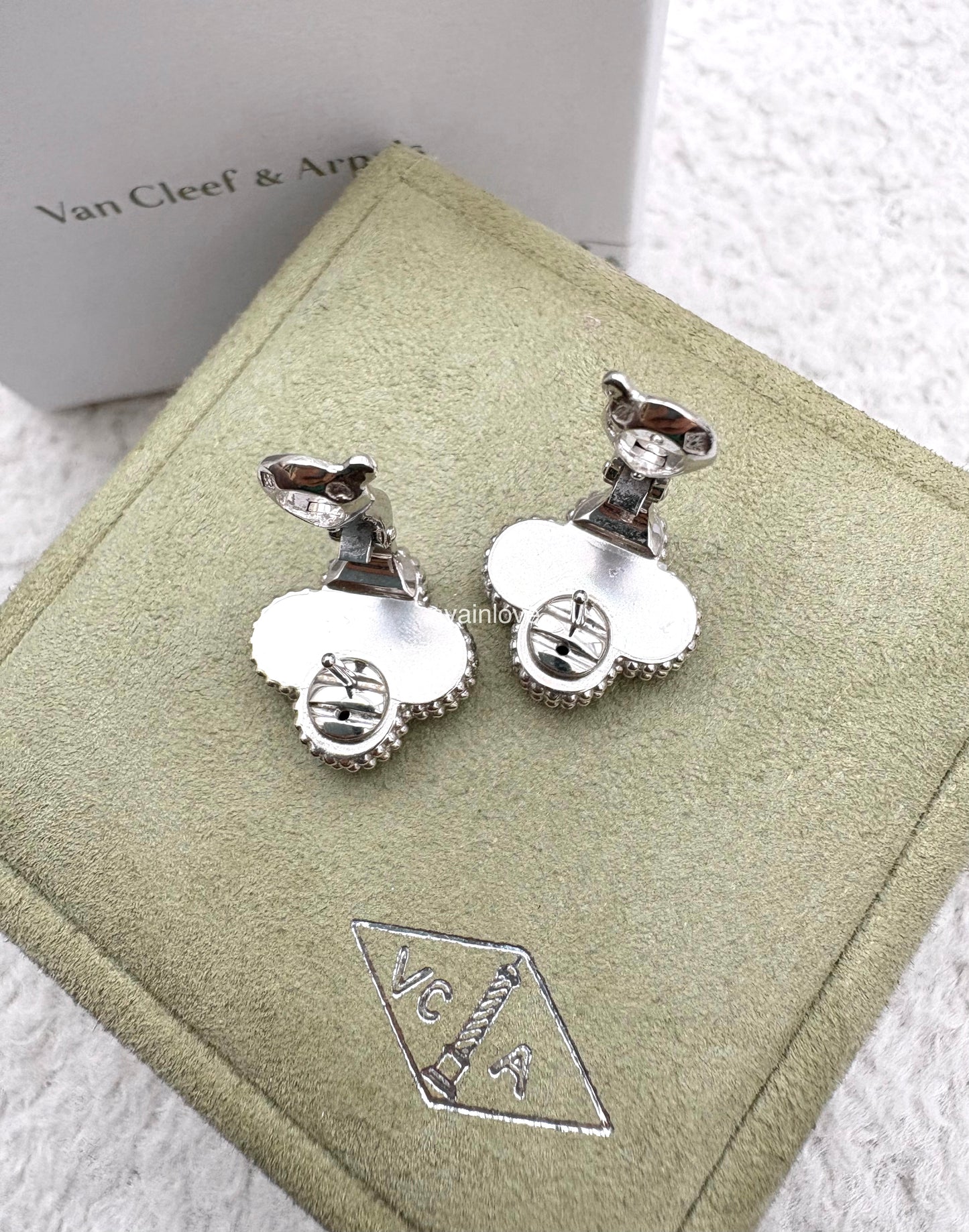 VAN CLEEF ARPELS VCA 18KT White Gold Guilloche Vintage Alhambra Earrings